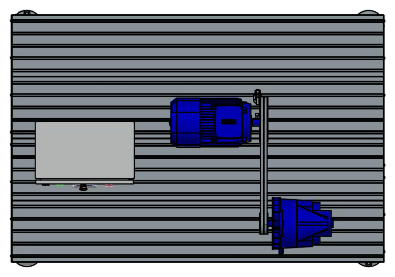 Vista superior del banco de pruebas con motor y gearbox montados sobre perfil de aluminio